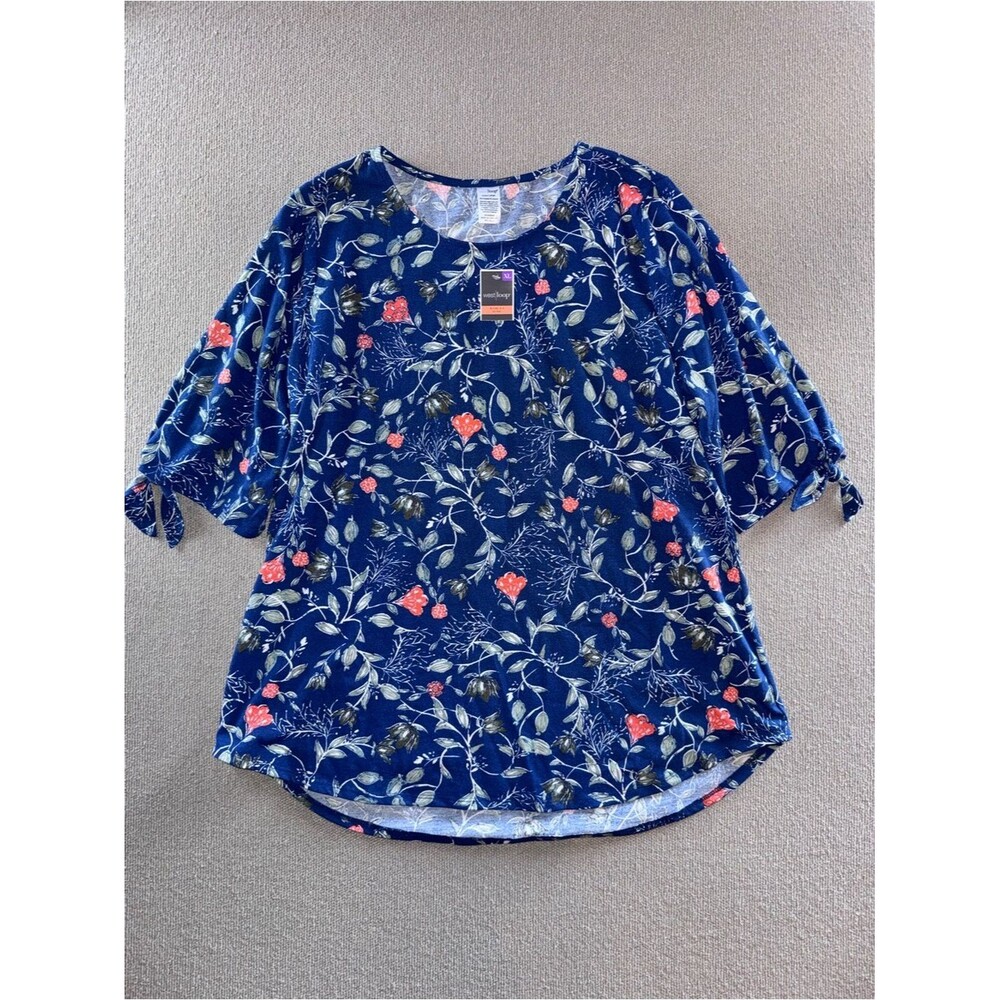 west loop size XL blue Floral short sleeve Tunic NWT